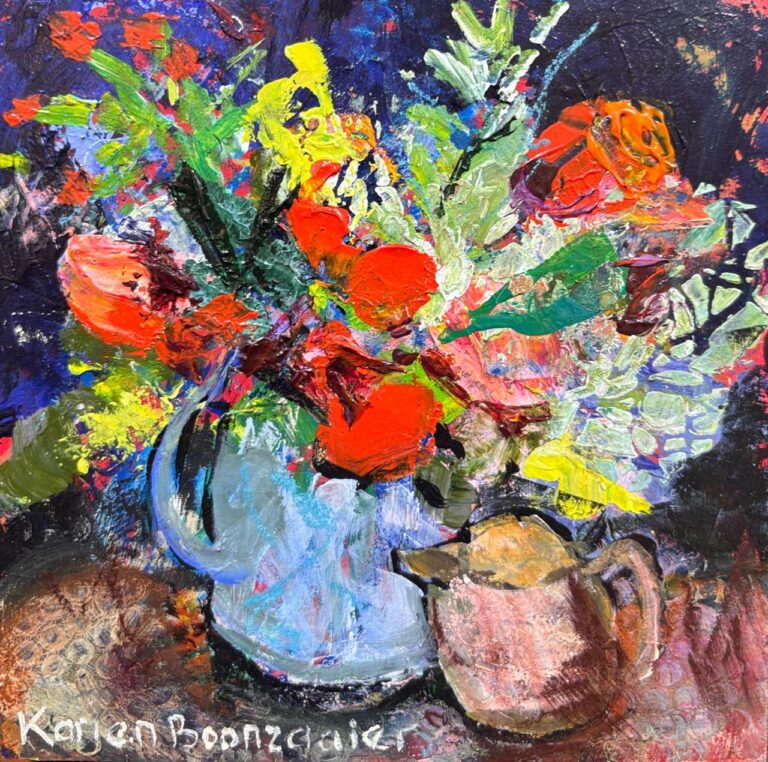 Acrylic on board  Painting titled Wild abstract flowers