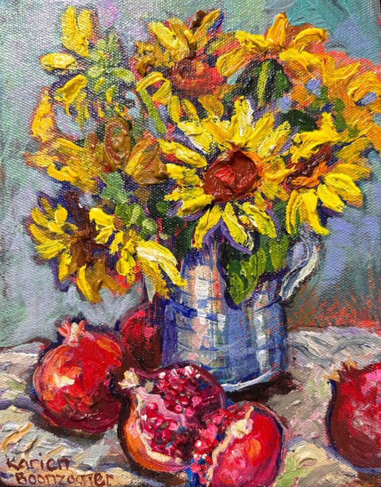Acrylic on stretched canvas  Painting titled Sunflowers in pot u/f