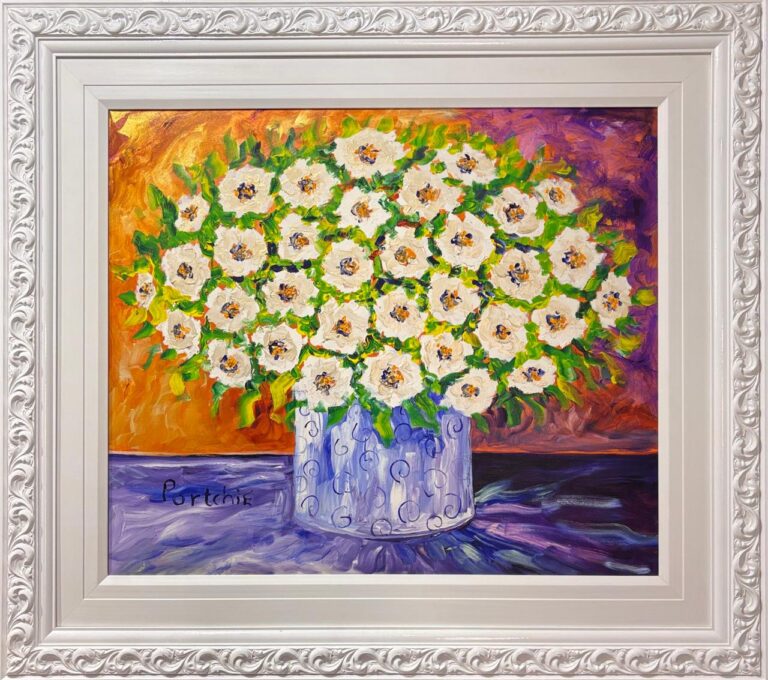 Acrylic on stretched canvas  Painting titled (c) White roses
