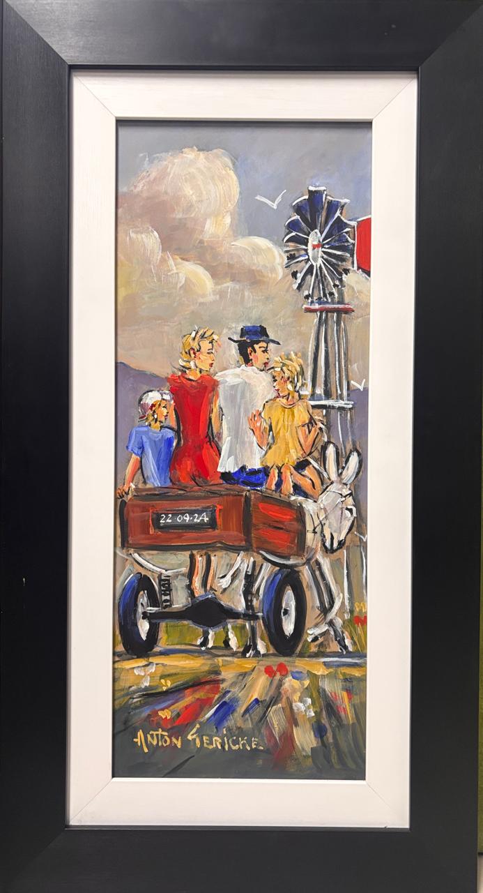Acrylic on board  Painting titled (c) Donkey cart