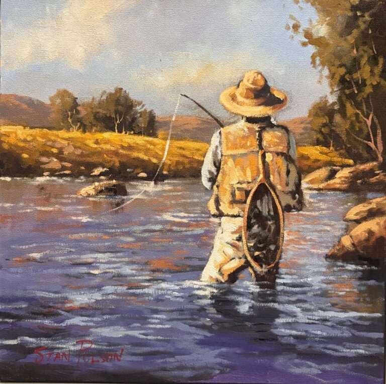 Oil on Stretched Canvas  Painting titled Fly fishing