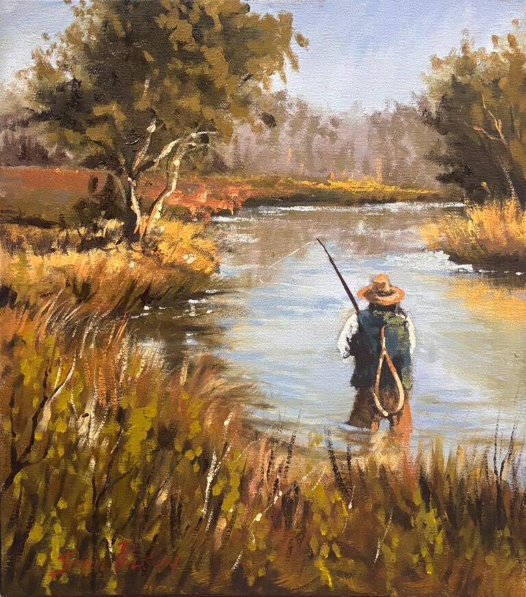 Oil on Stretched Canvas  Painting titled Fly fishing