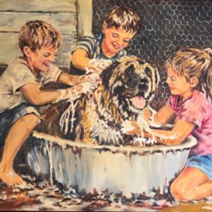 Nic Oosthuizen, South African Art, Alice Art Gallery, Washing the dog