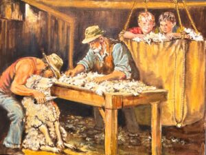 {je_artwork_artwork_medium_id}  {je_artwork_artwork_category_id} titled (c) Sheep shearing u/f