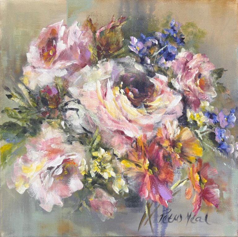 Acrylic on stretched canvas  Painting titled Roses and daisies