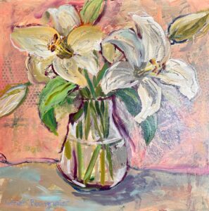 {je_artwork_artwork_medium_id}  {je_artwork_artwork_category_id} titled White lilies in glass pot