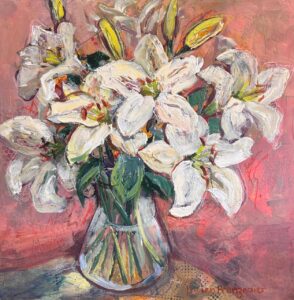 {je_artwork_artwork_medium_id}  {je_artwork_artwork_category_id} titled White lilies in glass