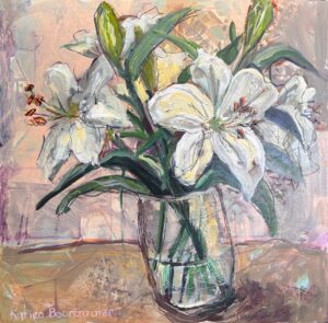{je_artwork_artwork_medium_id}  {je_artwork_artwork_category_id} titled White lily’s in glass