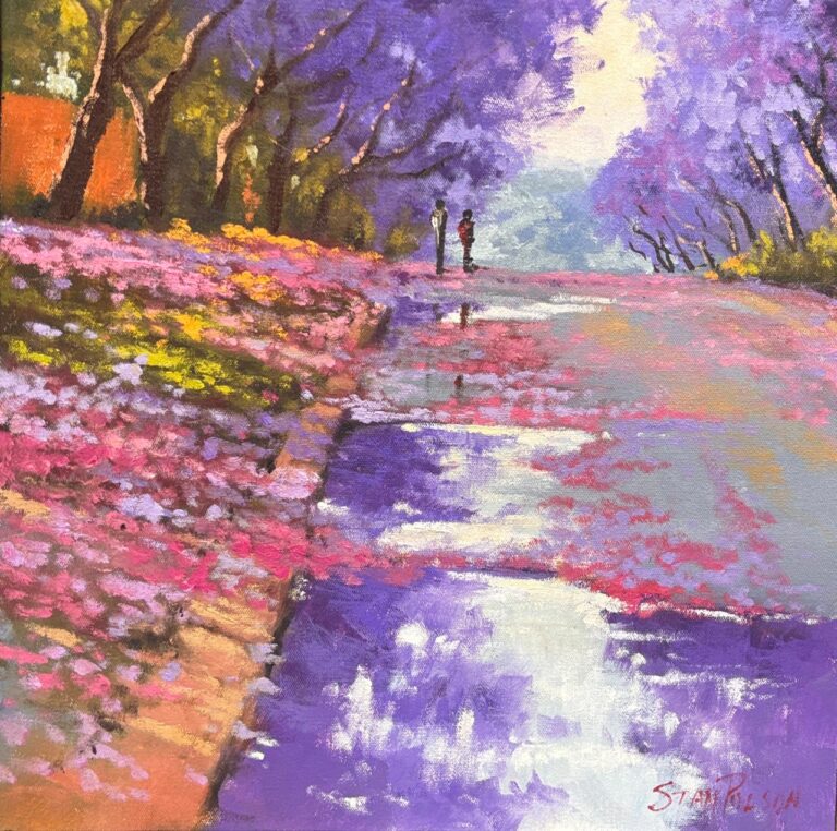 Oil on Stretched Canvas  Painting titled Jacaranda trees