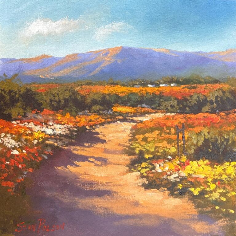 Oil on Stretched Canvas  Painting titled Farm road