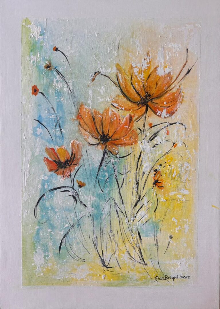 Acrylic on stretched canvas  Painting titled (c) Orange flowers u/f