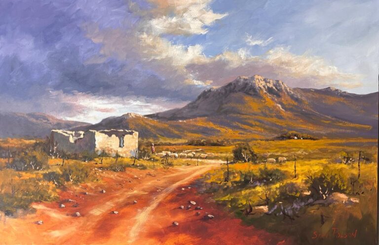 Oil on Stretched Canvas  Painting titled Ramshackle Karoo building