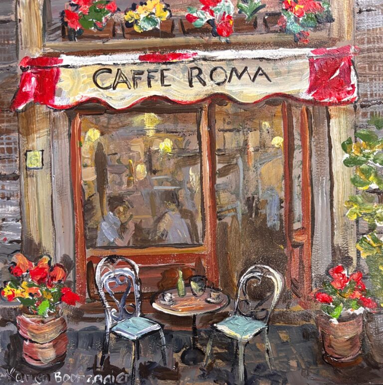 Acrylic on board  Painting titled Cafe Roma