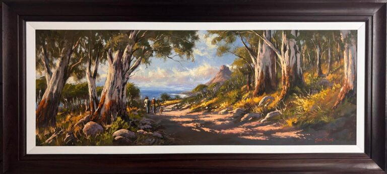Oil on Stretched Canvas  Painting titled Pipe trail above Camps Bay
